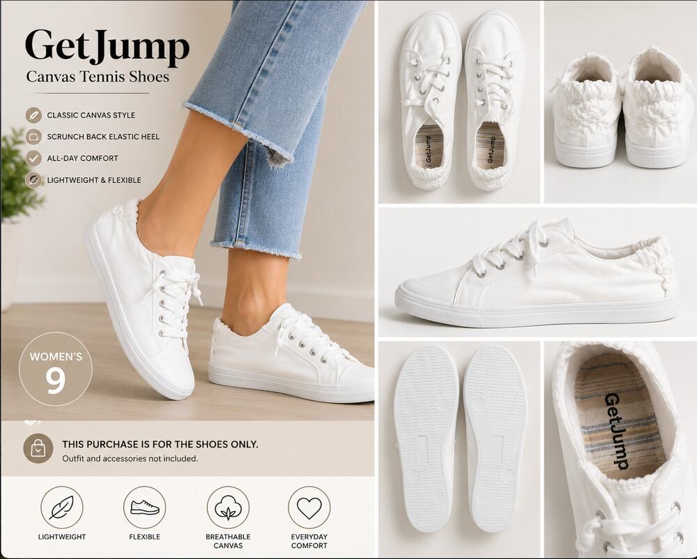 GetJump White Canvas Lace Up Sneakers Scrunch Heel Size 9 NWOB